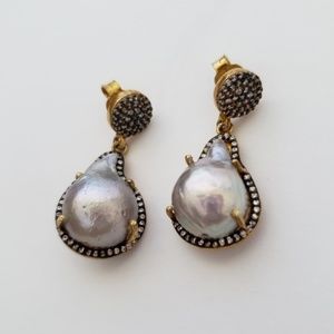 14K Plate SS 925 Freshwater Baroque Pearl Earrings